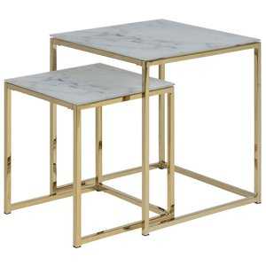 Alisma satsbord 45×45 cm – Vit marmor/guld – Satsbord, Bord satsbord