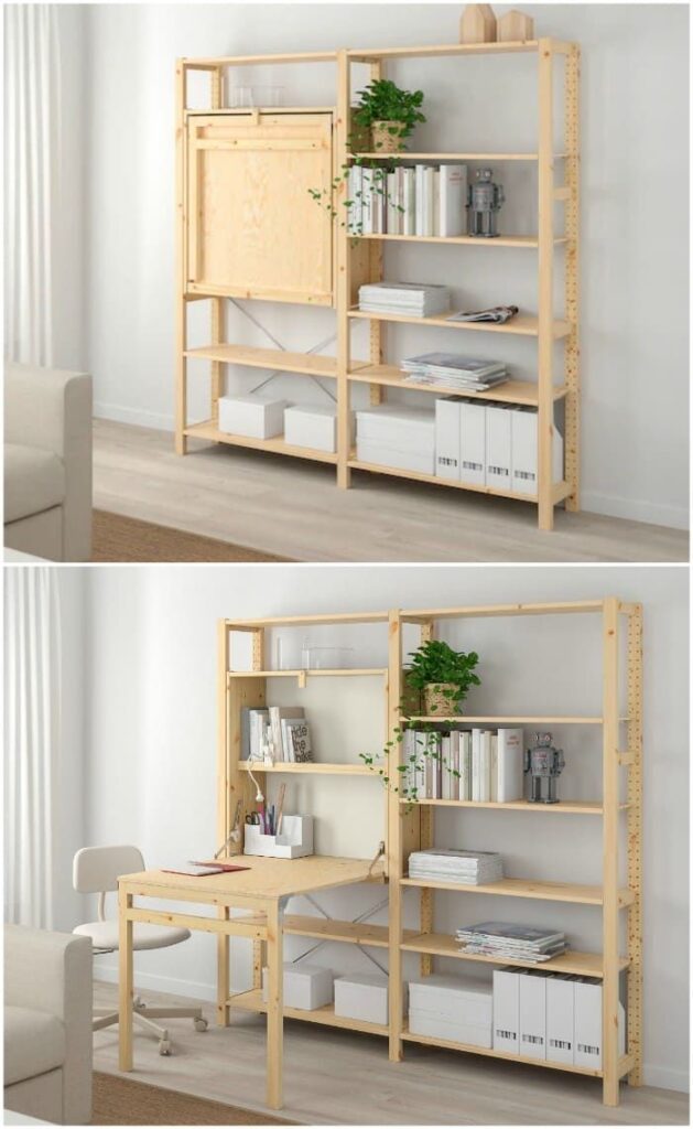 Compact living bord i en bokhylla