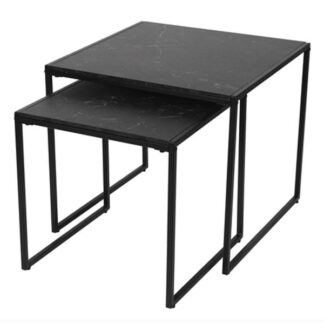 ACT NORDIC Infinity insatsbord – svart melamin med marmortryck och svart metall satsbord