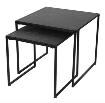 ACT NORDIC Infinity insatsbord – svart melamin med marmortryck och svart metall satsbord 2