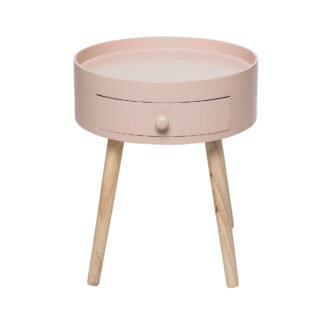 BLOOMINGVILLE First sidebord – rosa MDF / naturlig furu, med 1 l&aringda, rund Rumsavdelare